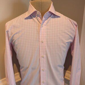 Piattelli Barneys New York Trim Fit Pink Gingham Check Button Shirt Men’s 15/38